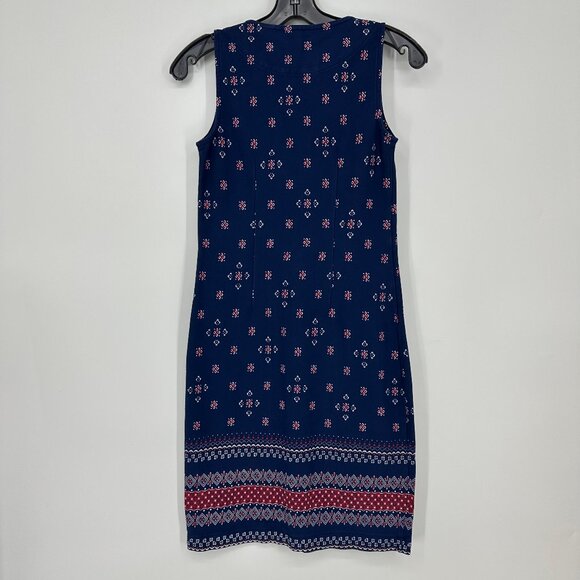Talbots Sheath Dress XSP Foulard Print Sleeveless Cotton Navy Blue Red Casual - Picture 3 of 11
